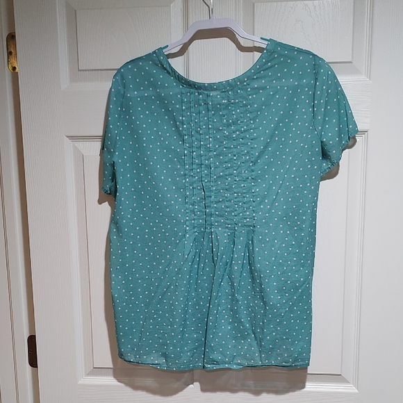 Gudrun Sjoden Teal Button-Up Blouse with White Dots - Picture 3 of 3
